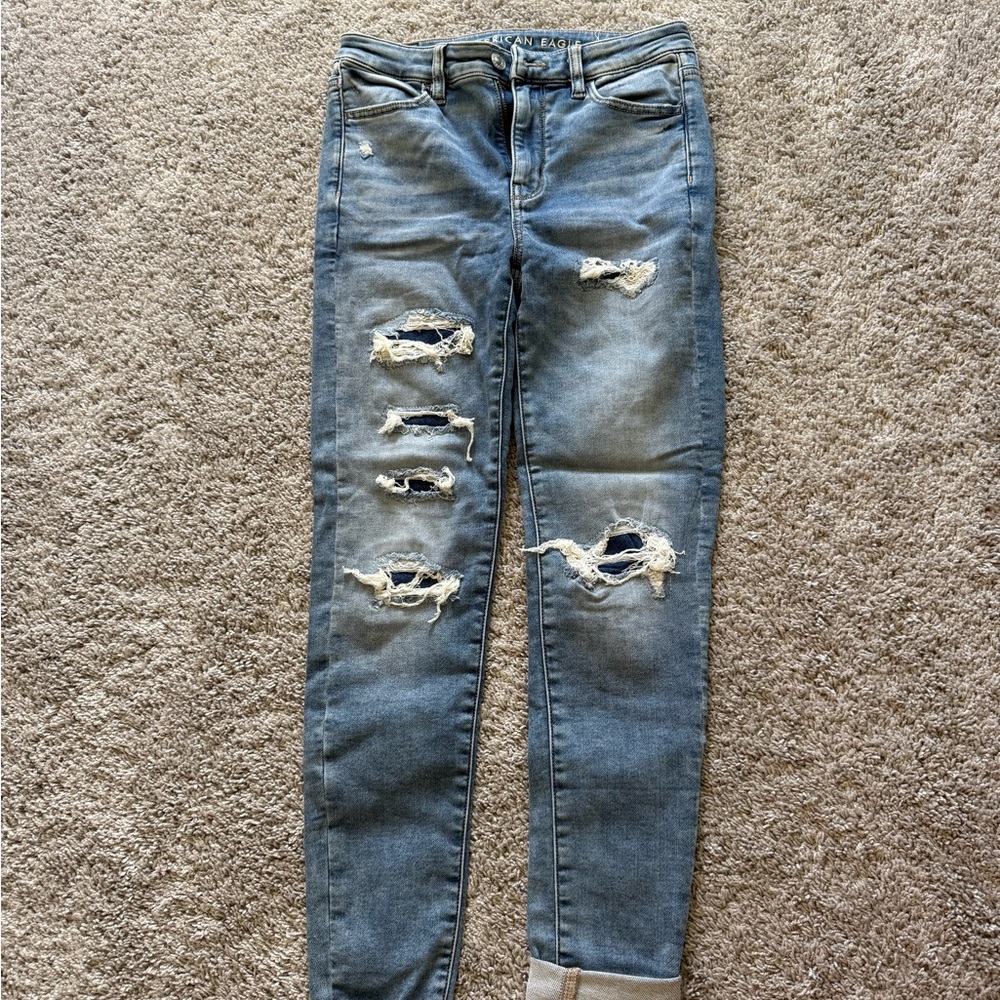 American Eagle Outfitters Distressed Blue Skinny Jeans
